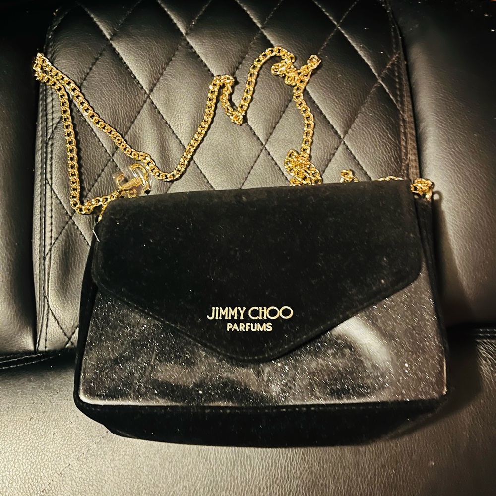 Jimmy Choo Black Velvet Crossbody Bag with Gold Chain